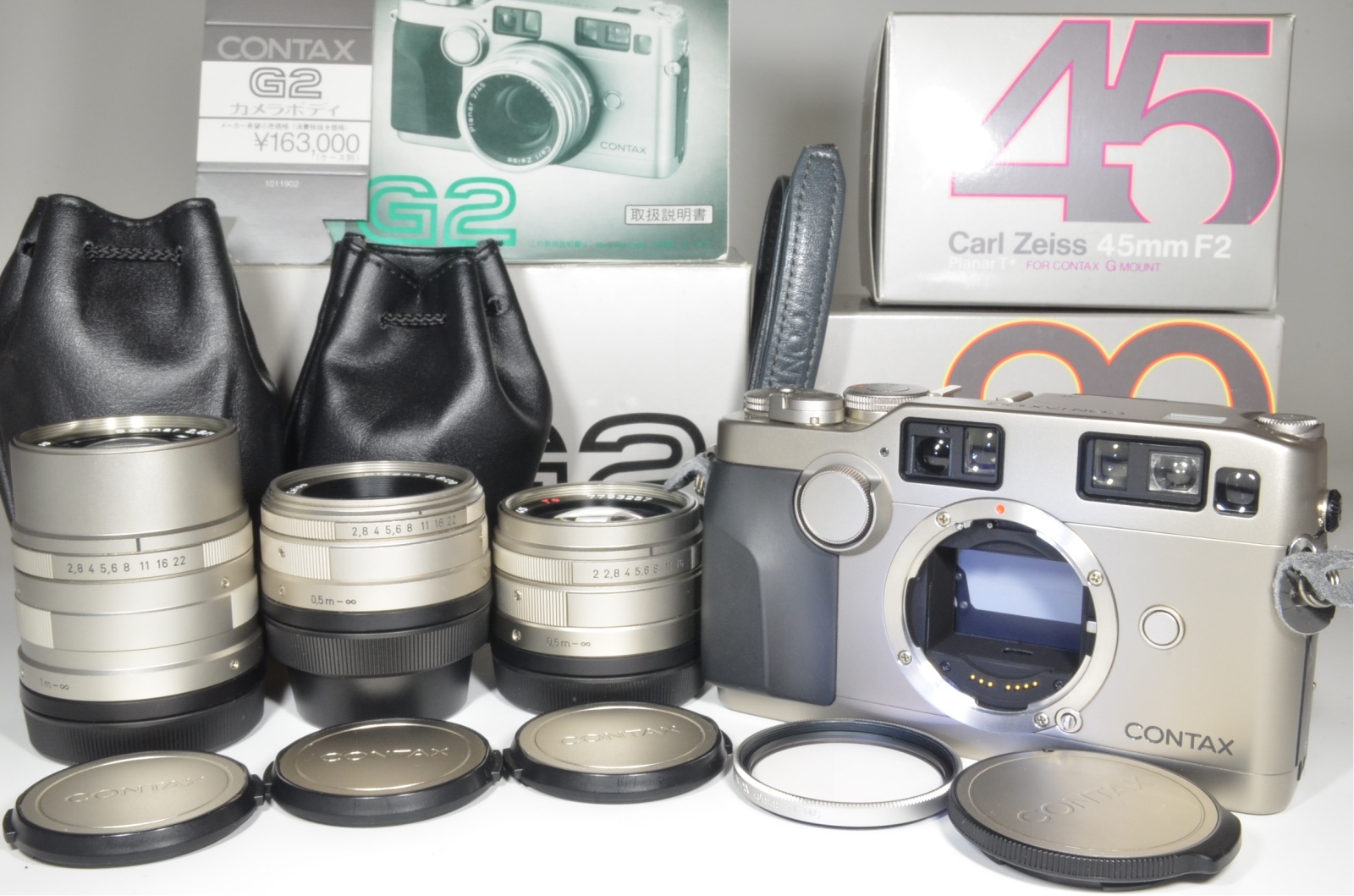 contax g2 film camera with planar 45mm f2 / biogon 28 f2.8 / sonnar 90mm f2.8