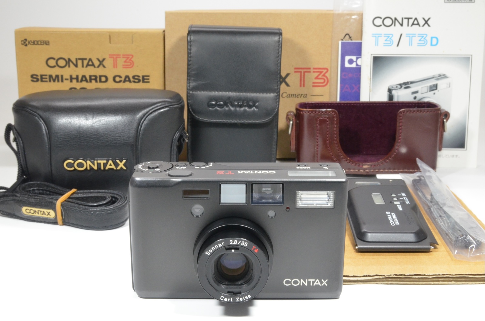 contax t3 black double teeth with data back, full case, hirai case