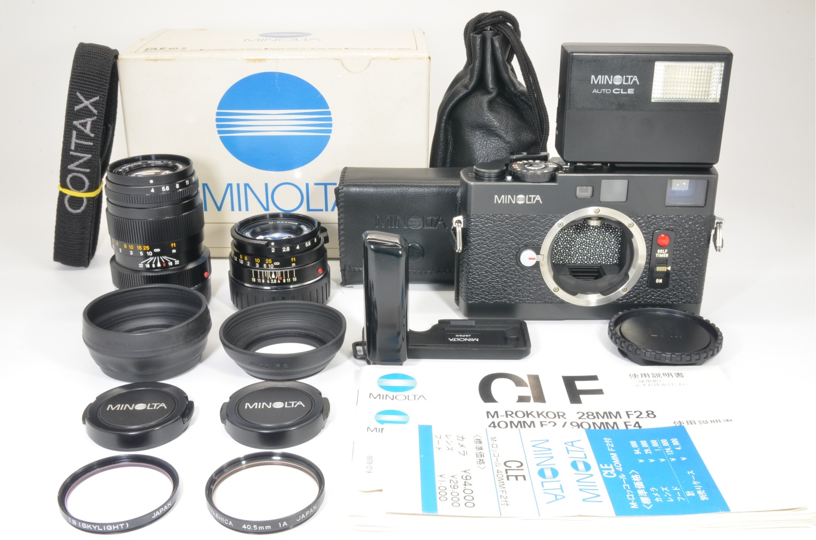 minolta cle film camera, m-rokkor lens 40mm, 90mm, flash, grip, shooting tested