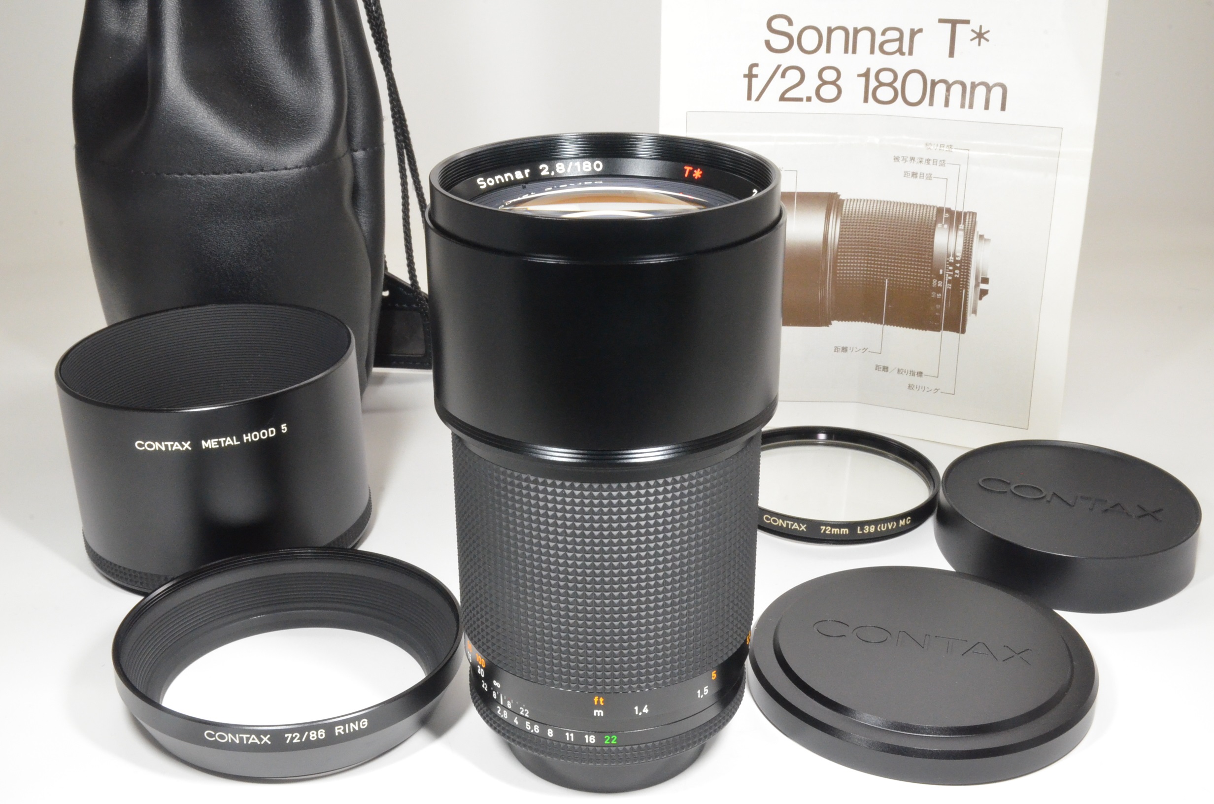 contax carl zeiss sonnar t* 180mm f2.8 mmj japan with metal hood 5