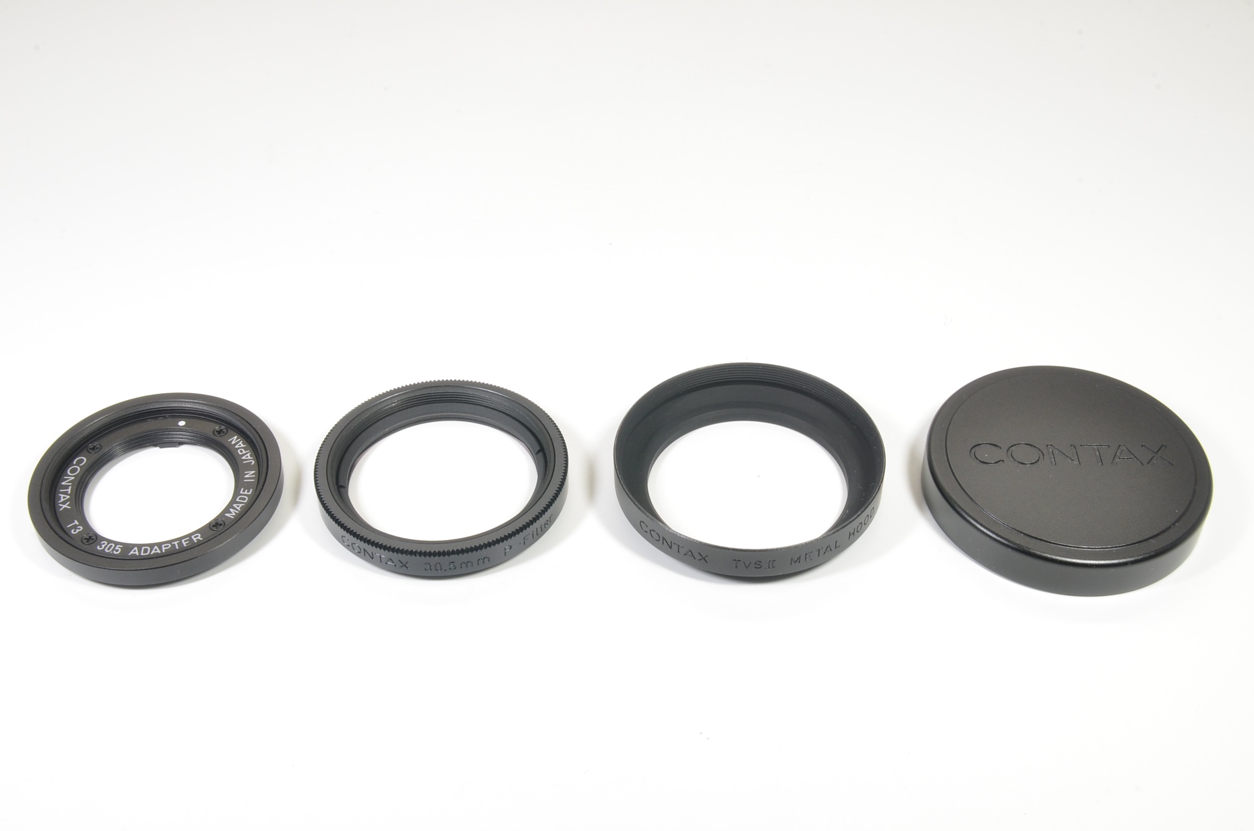 contax t3 30.5 adapter, p-filter, contax tvsii metal hood and cap black