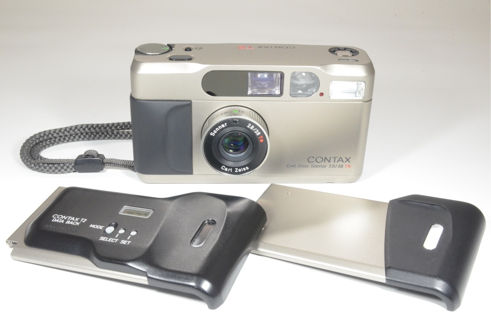 CONTAX T2 Titanium Silver Data Back and Normal Back Panel #a0992