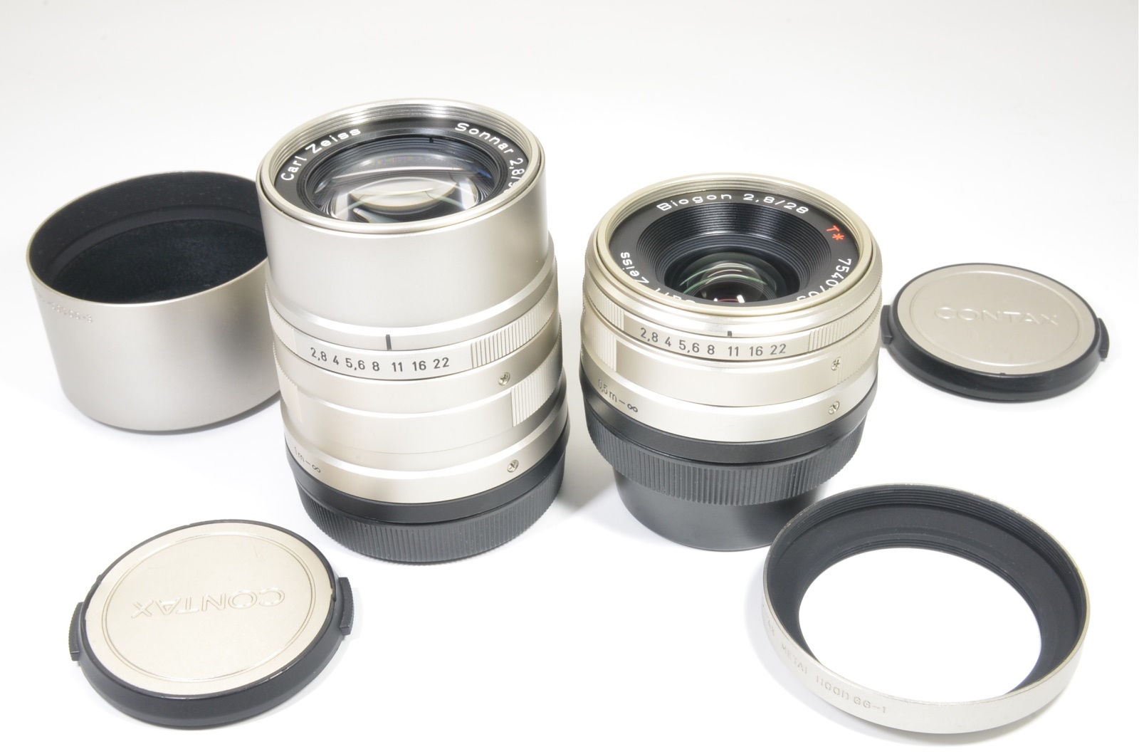 contax carl zeiss t* biogon 28mm f2.8 and sonnar 90mm f2.8 for g1, g2 from japan